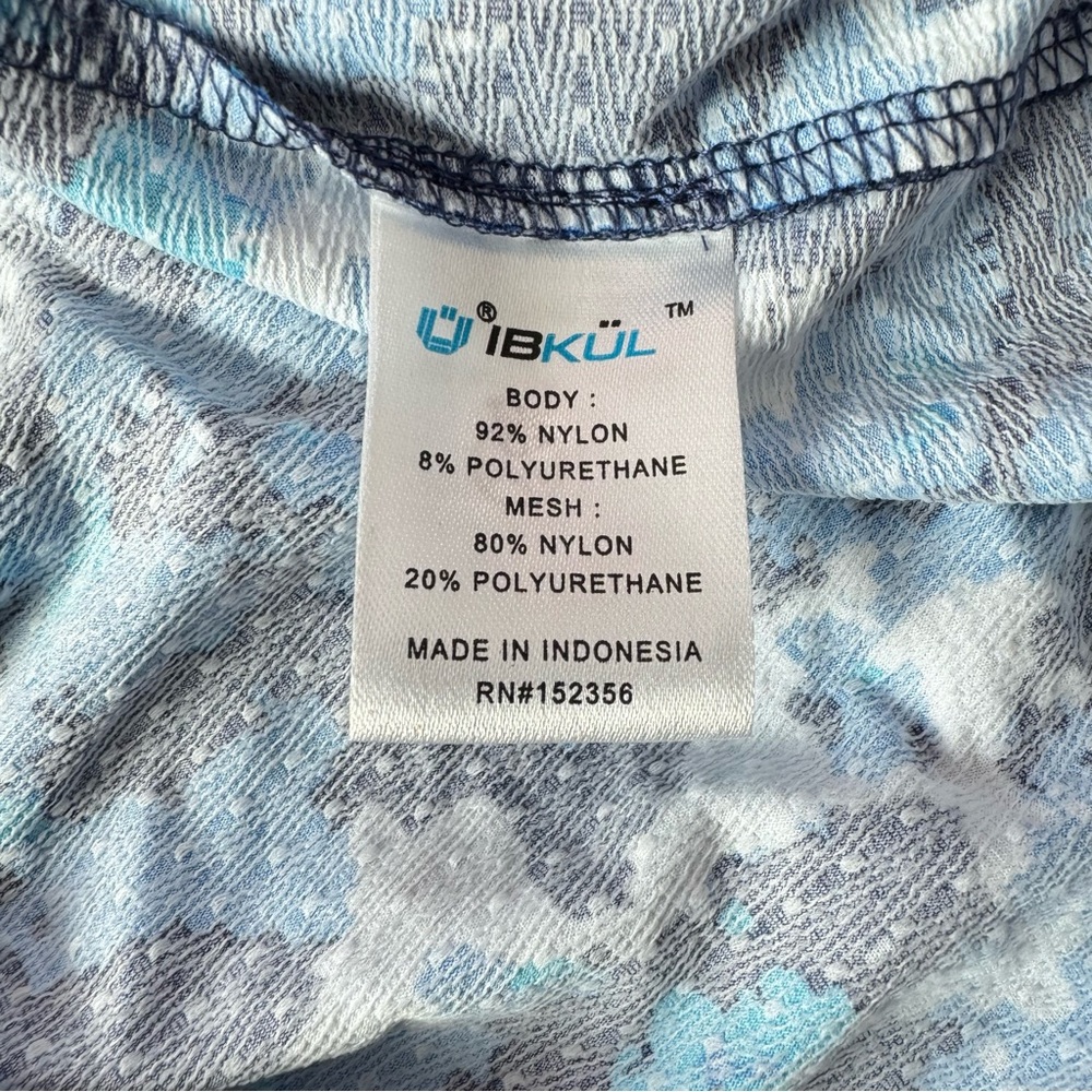 IBKUL Mock Neck Zip Long Sleeve UPF50+ Shirt Camo Blue Golf Tennis LOGO Small - Picture 7 of 8